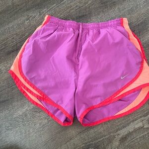 Nike Women's Vibrant Purple and Orange Athletic Shorts
